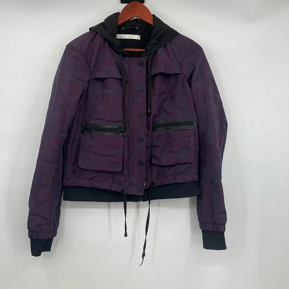 Blanc Noir Camo Skyfall Jacket Womens Size Small Black Purple Full Zip Snap Hood